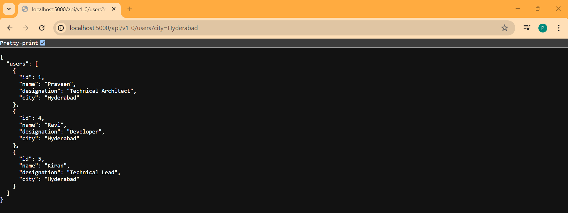 screenshot of the app