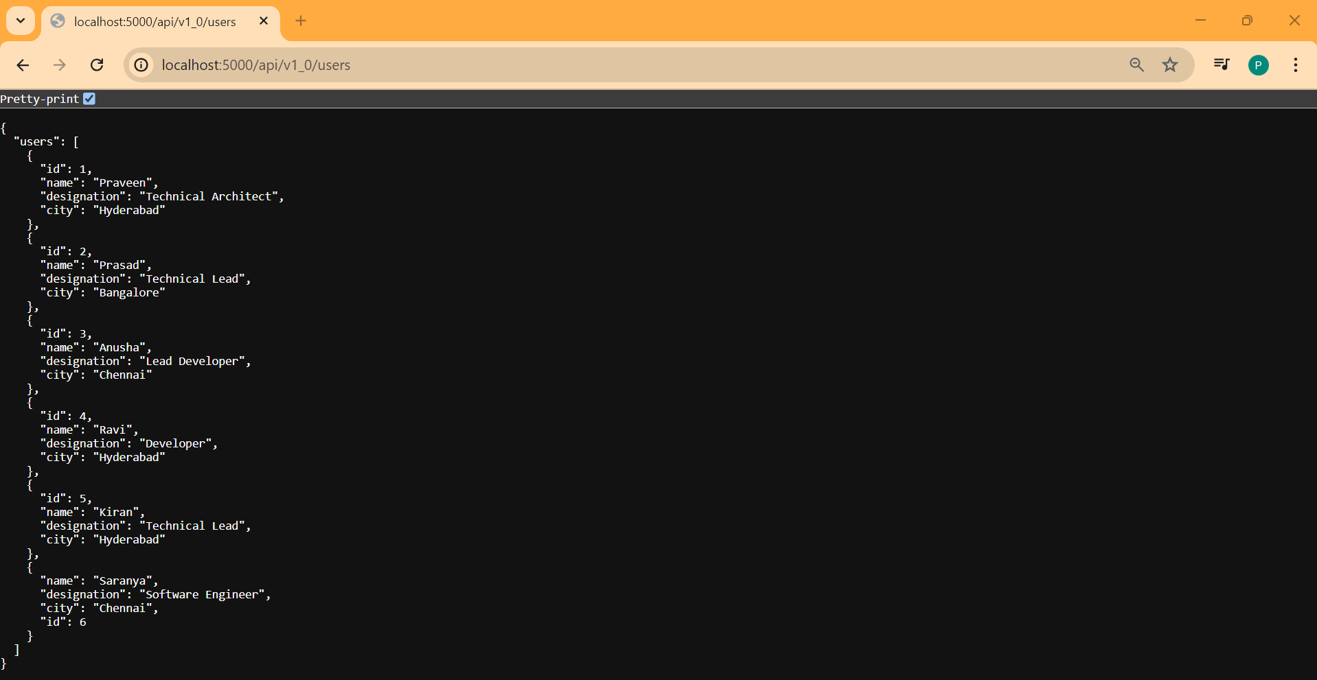 screenshot of the app