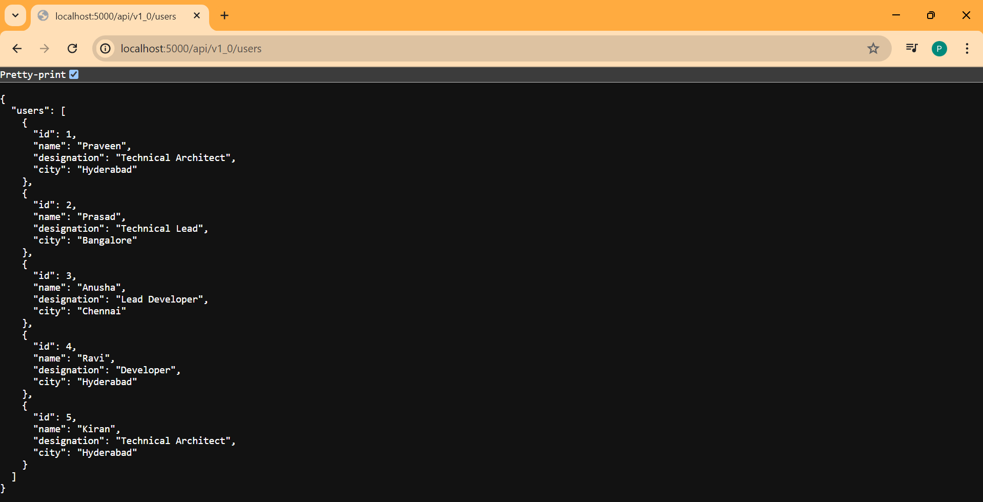 screenshot of the app