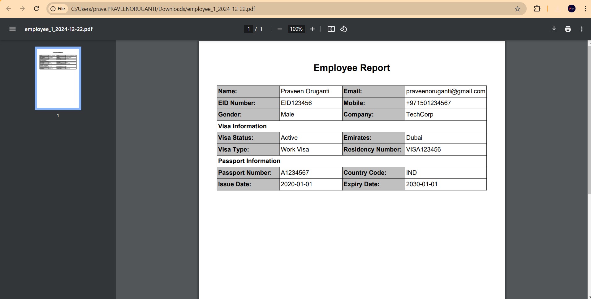 screenshot of the app