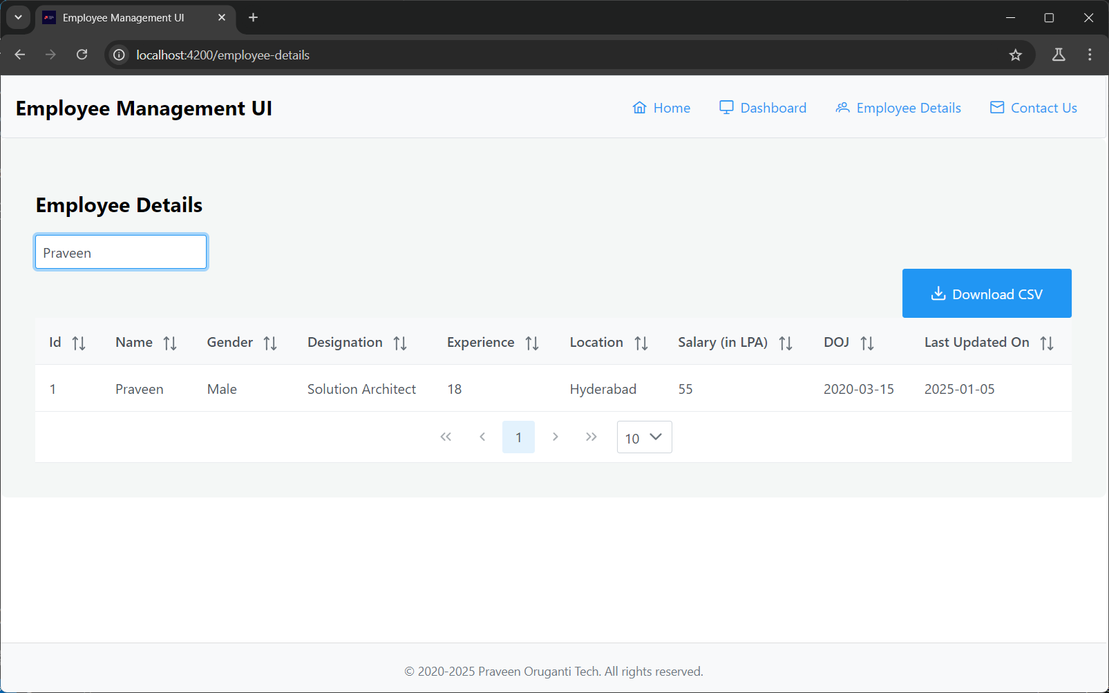 screenshot of the app