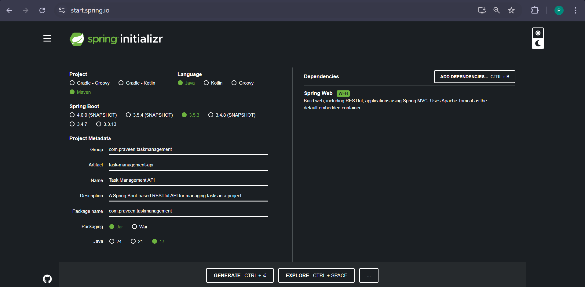 screenshot of the app